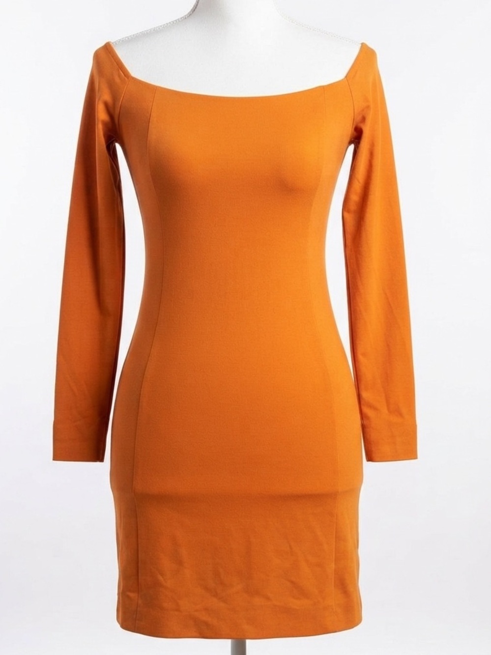 Michael Costello Orange Off-Shoulder Long Sleeve Bodycon Dress